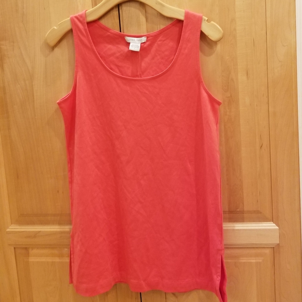 Joan Vass Tunic Tank Top Coral Cotton NWT